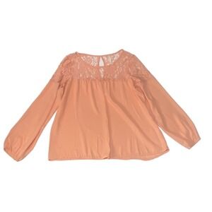Brenda's Women's Blouse Peach Lace Top Dainty Flowy Shirt Medium